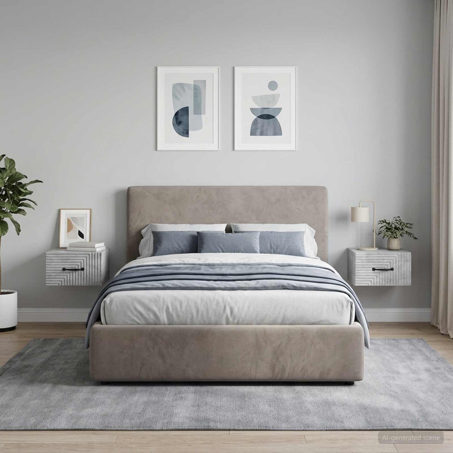 Mobiletto da notte a muro con cassetto 2 pcs Grigio Cemento