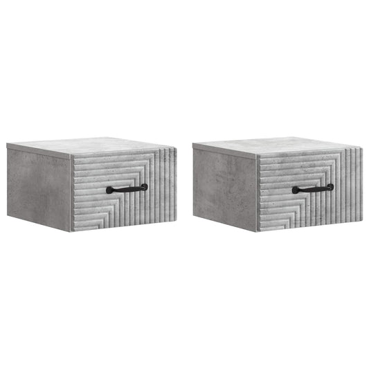 Mobiletto da notte a muro con cassetto 2 pcs Grigio Cemento