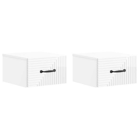 Mobiletto da notte a muro 2 pcs Bianco Lucido 34,5 x 33 x 20 cm