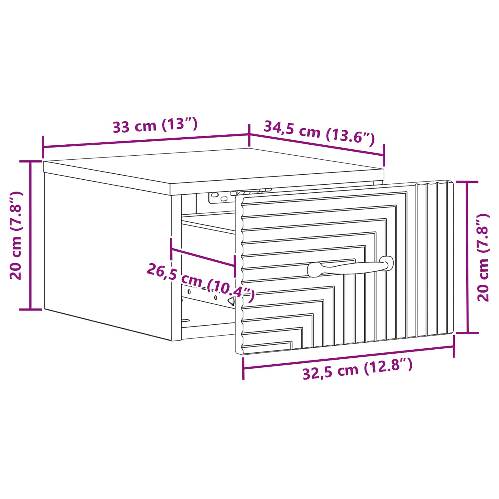 Mobiletto da notte a muro Rovere Fumo 34,5 x 33 x 20 cm | homemem39
