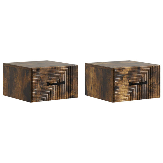 Mobiletto da notte a muro 2 pcs Rovere Fumo 34,5 x 33 x 20 cm