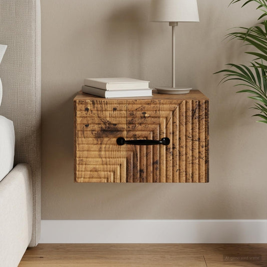 Mobiletto da notte a muro Legno antico 34,5 x 33 x 20 cm