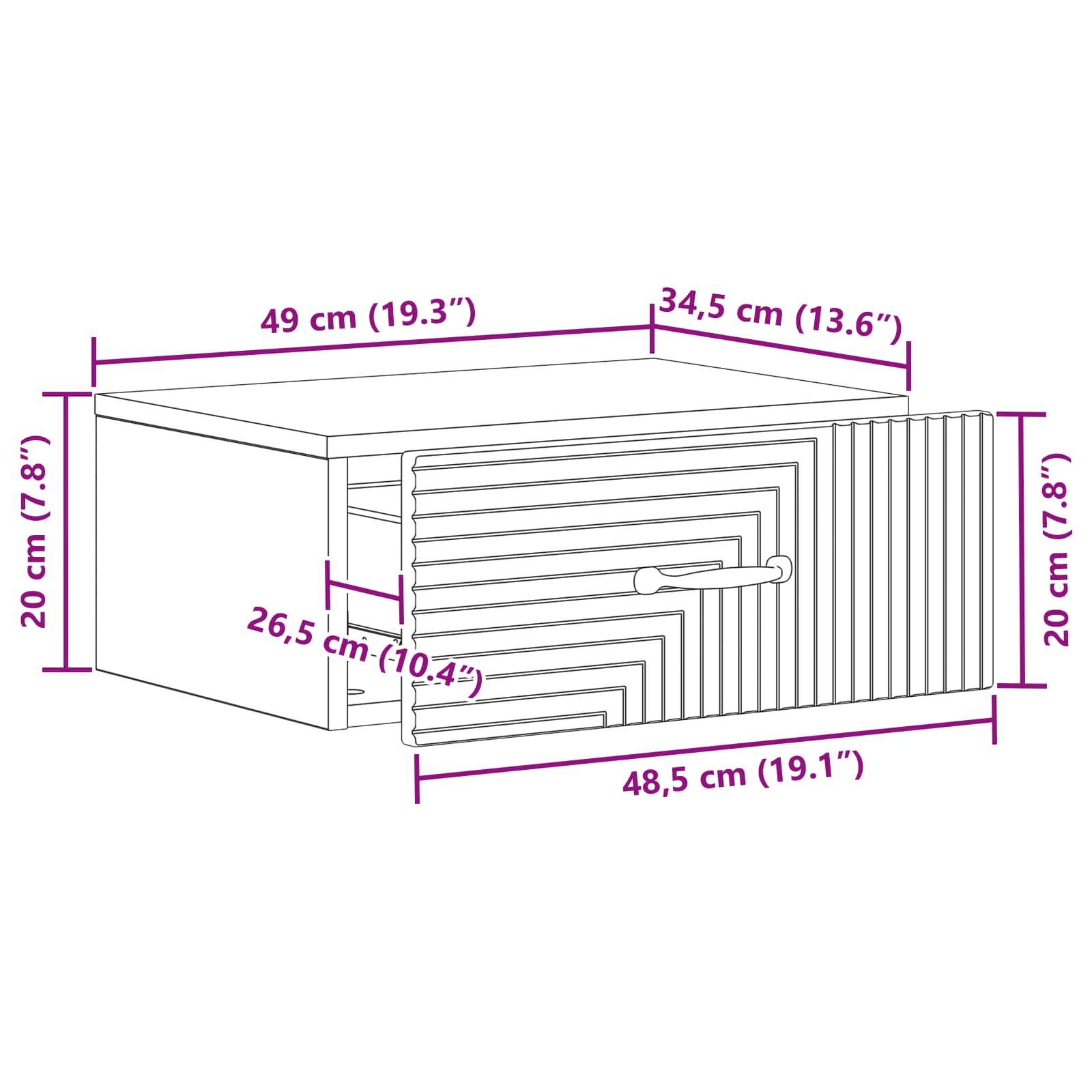 Mobiletto da notte a muro con cassetto Bianco 49 x 34,5 x 20 cm | homemem39