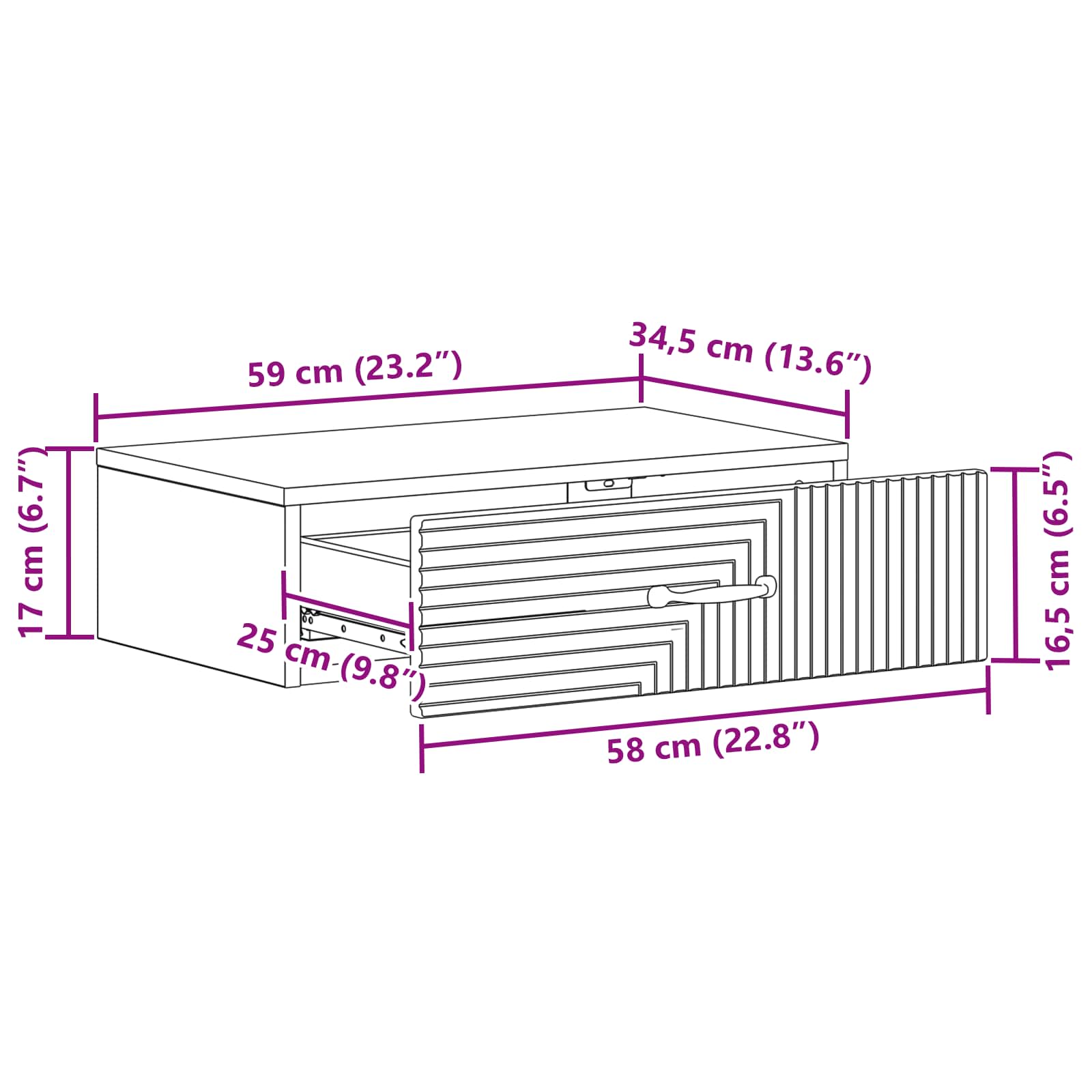 Tavolino da Parete Laterale Grigio Sonoma 59 x 34,5 x 17 cm | homemem39