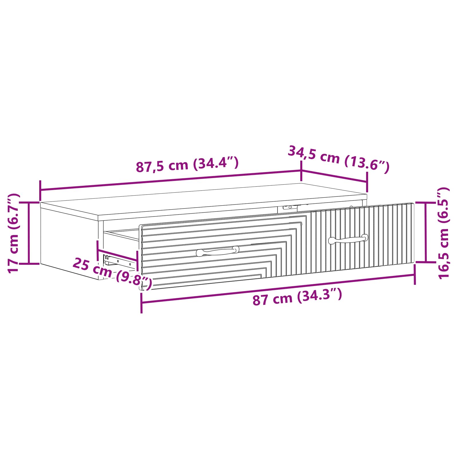 Tavolino da Parete Laterale Nero 87,5 x 34,5 x 17 cm | homemem39