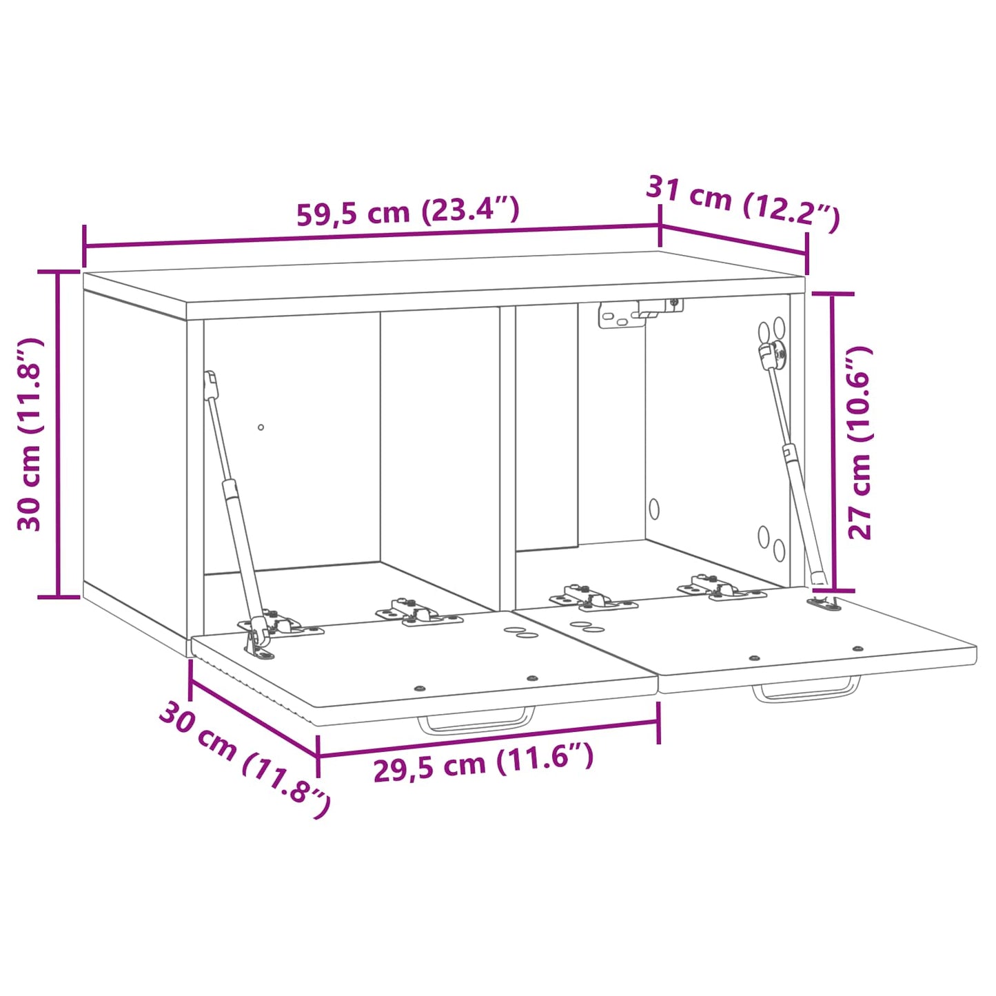 Mobile Porta TV da Muro Rovere Artigianale 59,5 x 31 x 30 cm