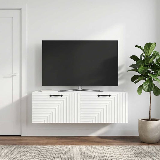 Mobile Porta TV da Muro Bianco Lucido 98 x 31 x 30 cm - homemem39
