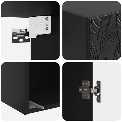 Mobiletto a muro Nero 33 x 34,5 x 90 cm Legno ingegnerizzato | homemem39