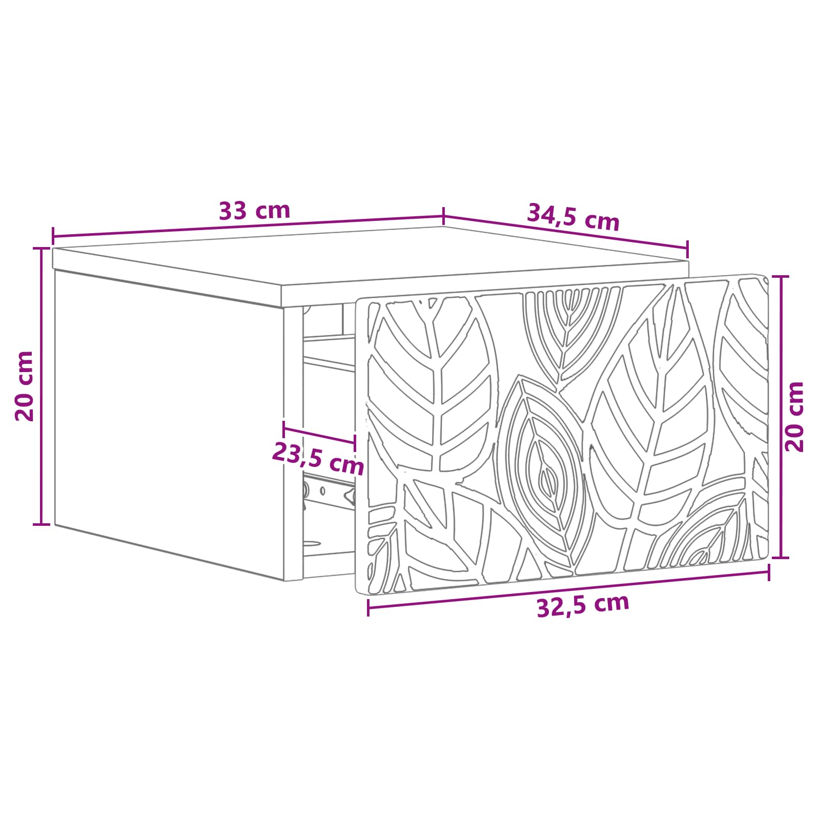 Tavolino da Parete Laterale Sonoma grigio 34,5 x 33 x 20 cm | homemem39