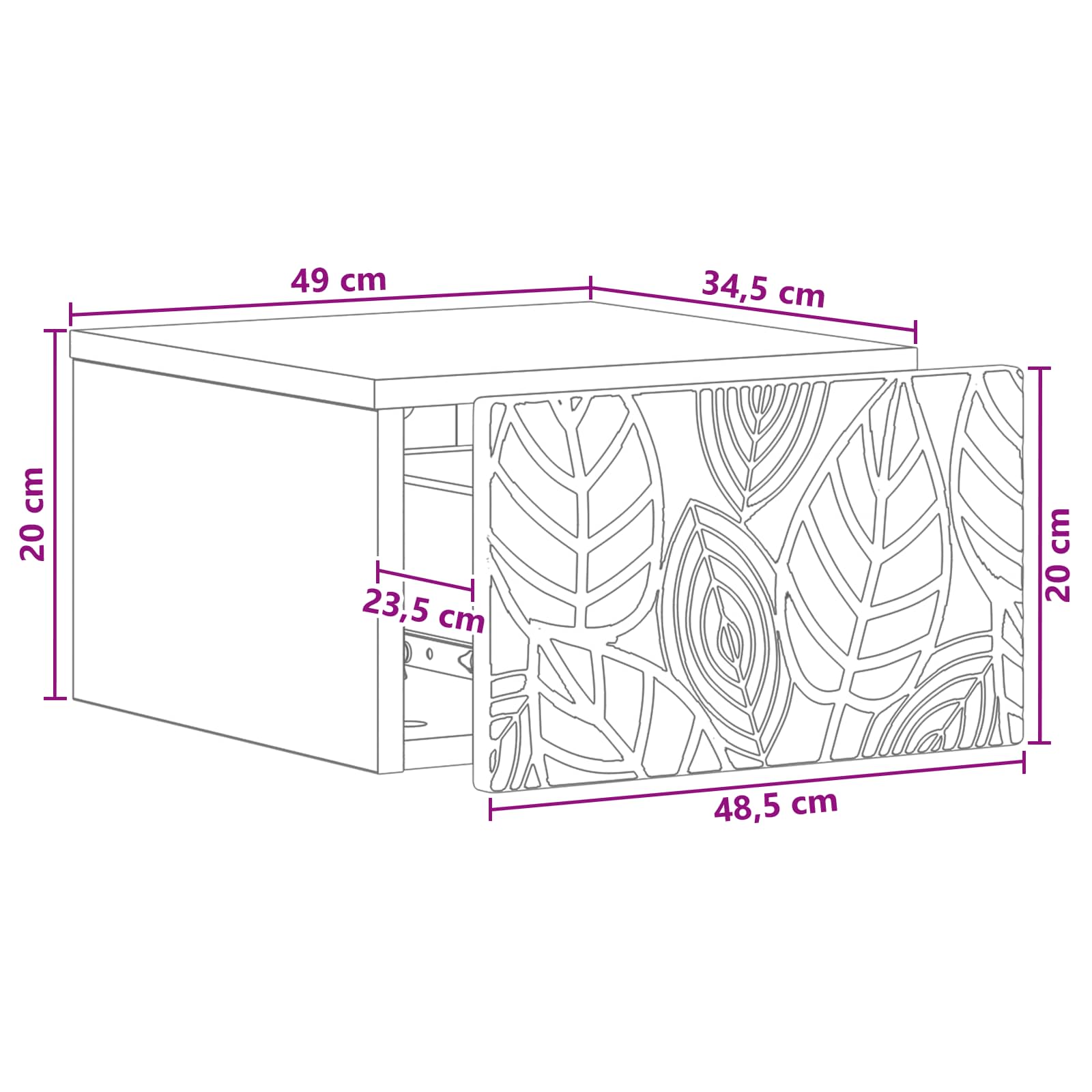 Mobiletto da notte a muro Nero 49 x 34,5 x 20 cm | homemem39