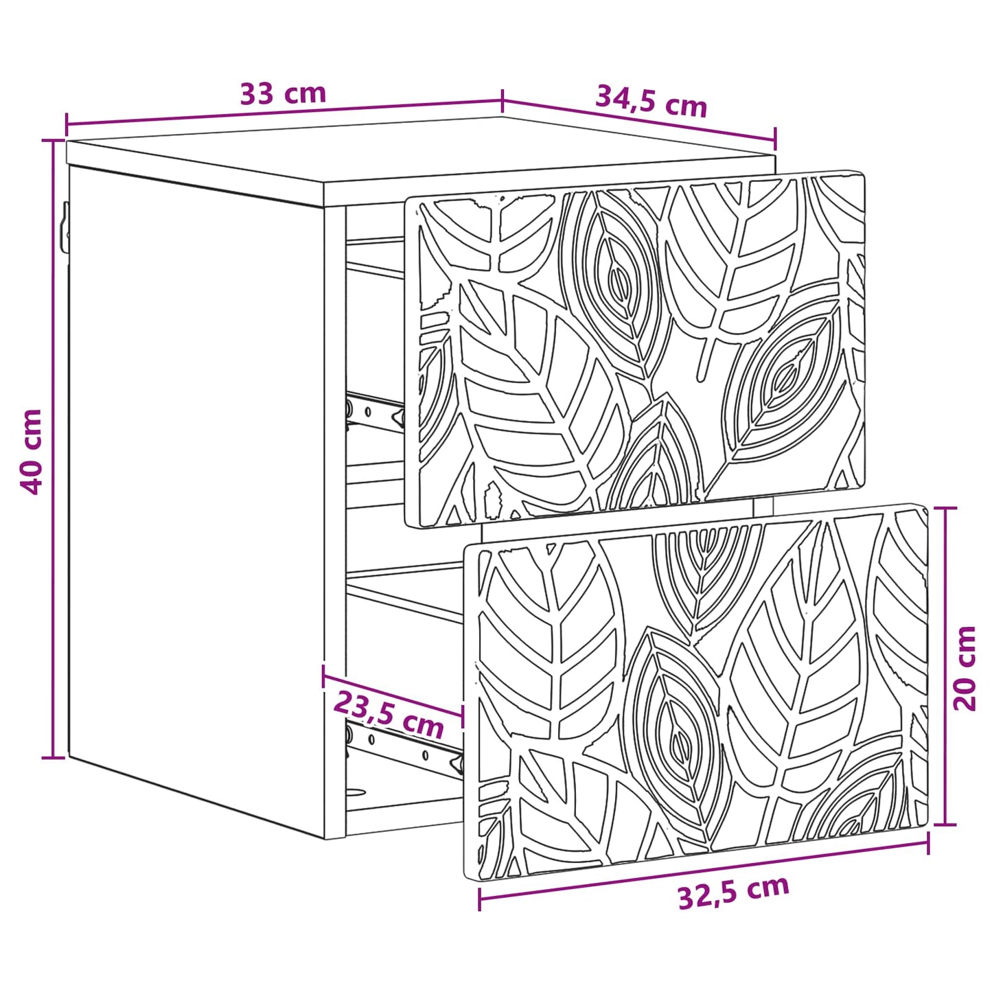 Mobiletto da notte a muro Rovere Artigianale 34,5 x 33 x 40 cm | homemem39
