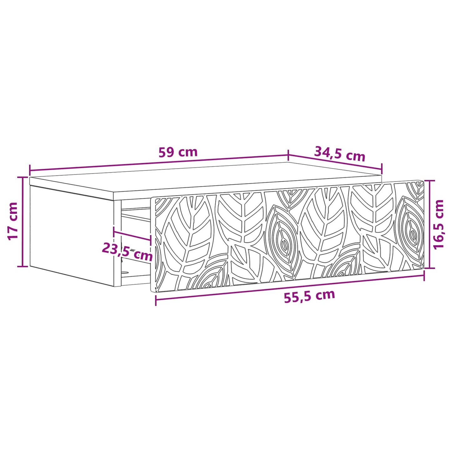 Tavolino da Parete Laterale Legno antico 59 x 34,5 x 17 cm | homemem39