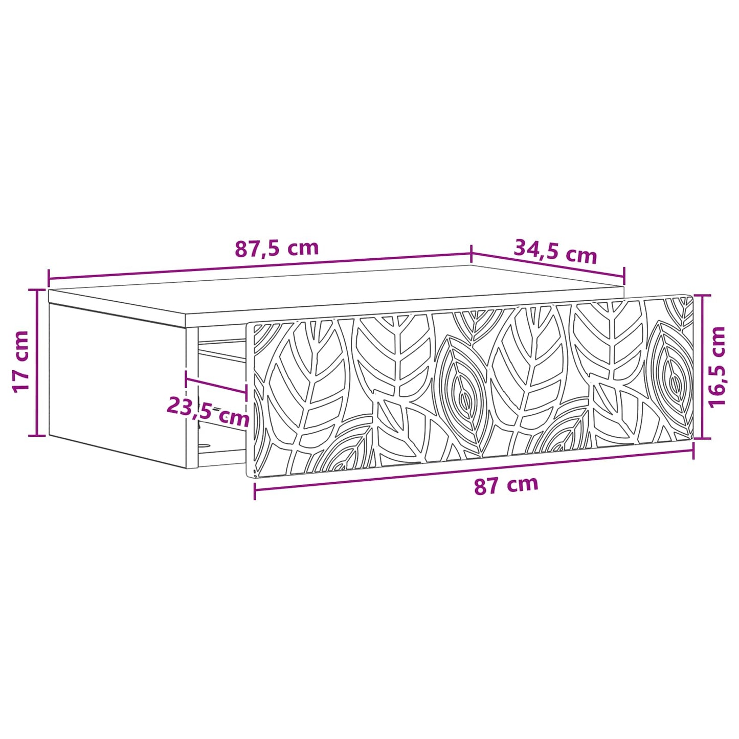 Tavolino da Parete Laterale Rovere Sonoma 87,5 x 34,5 x 17 cm | homemem39