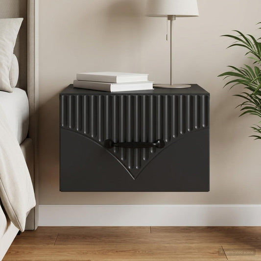 Mobiletto da notte a muro con cassetto Nero 34,5 x 33 x 20 cm | homemem39