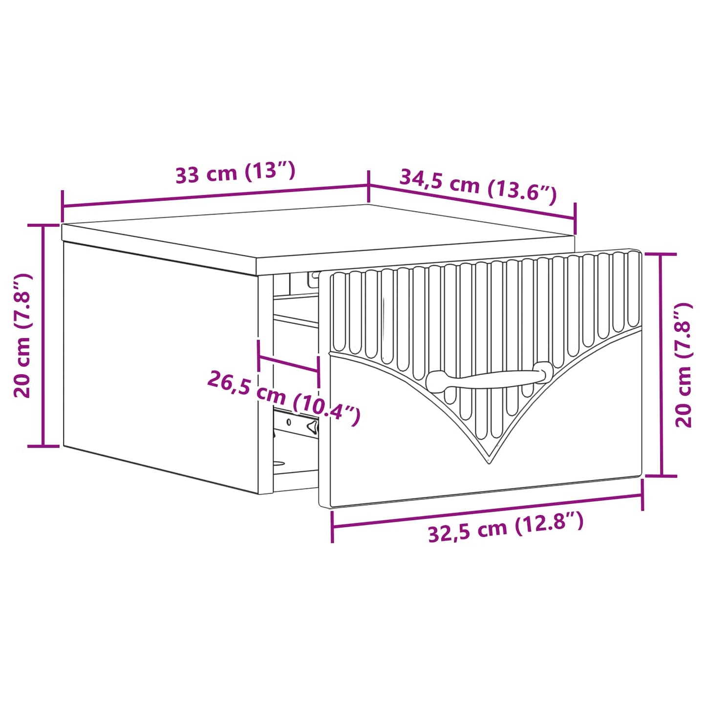 Mobiletto da notte a muro con cassetto Nero 34,5 x 33 x 20 cm | homemem39