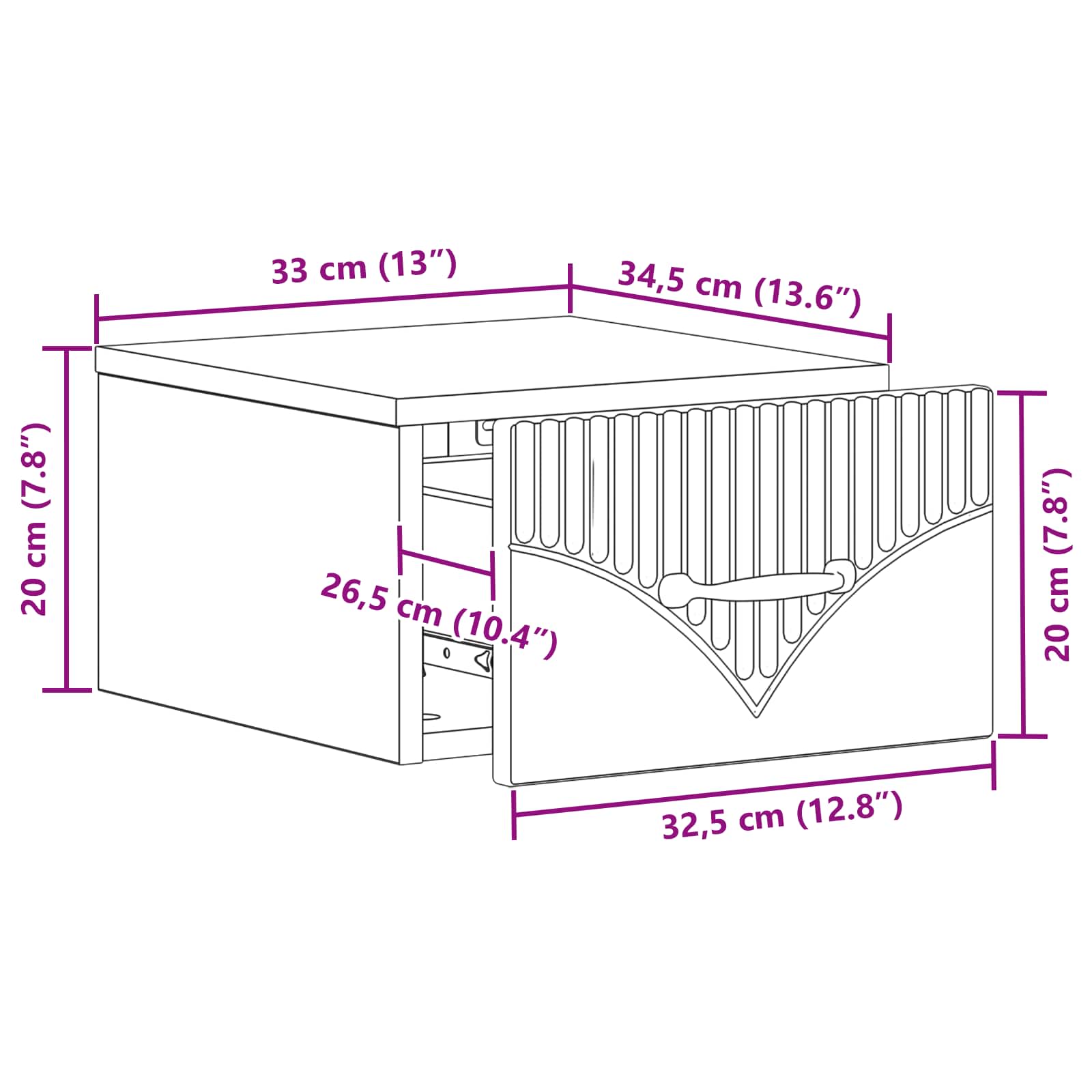 Mobiletto da notte a muro Rovere Sonoma 34,5 x 33 x 20 cm | homemem39