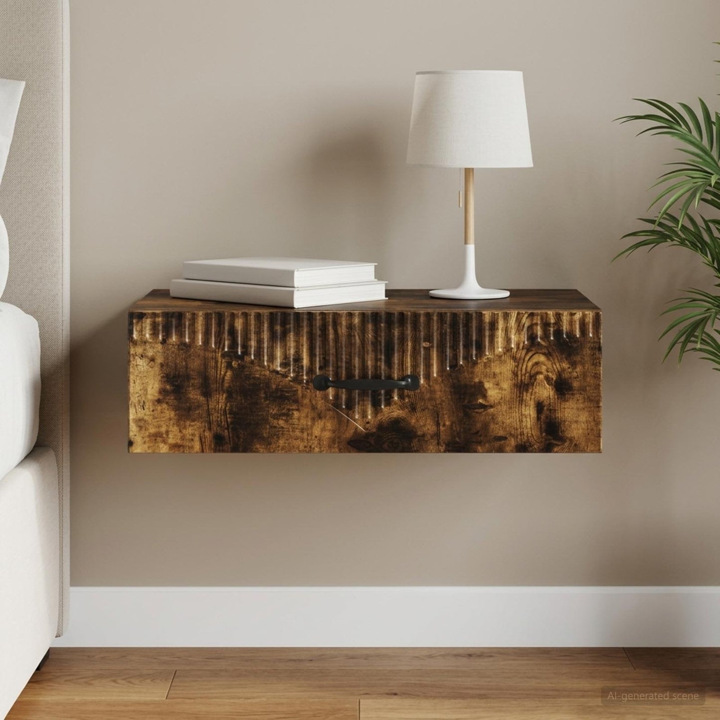 Tavolino da Parete Laterale Rovere Fumo 59 x 34,5 x 17 cm