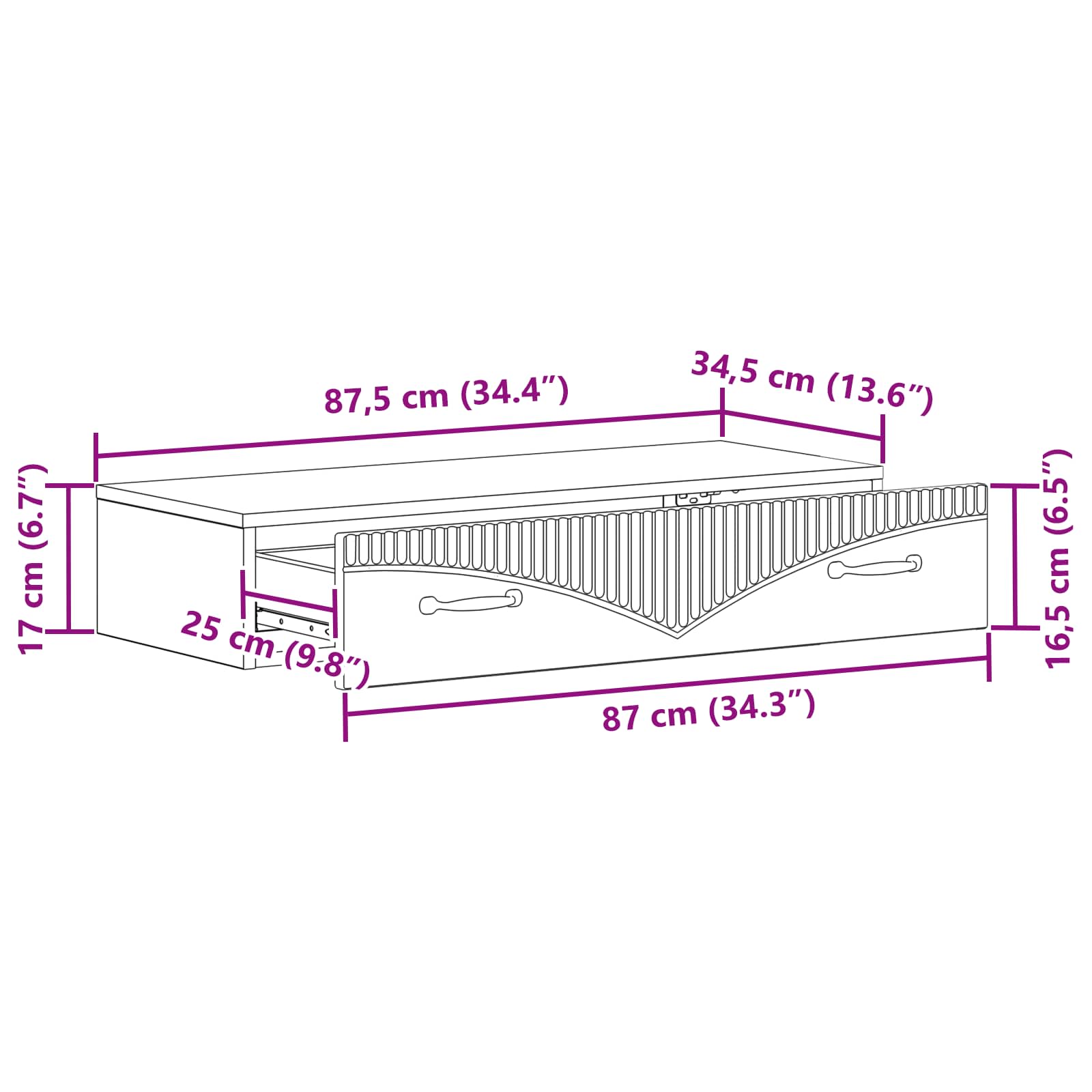 Tavolino da Parete Laterale Bianco 87,5 x 34,5 x 17 cm | homemem39