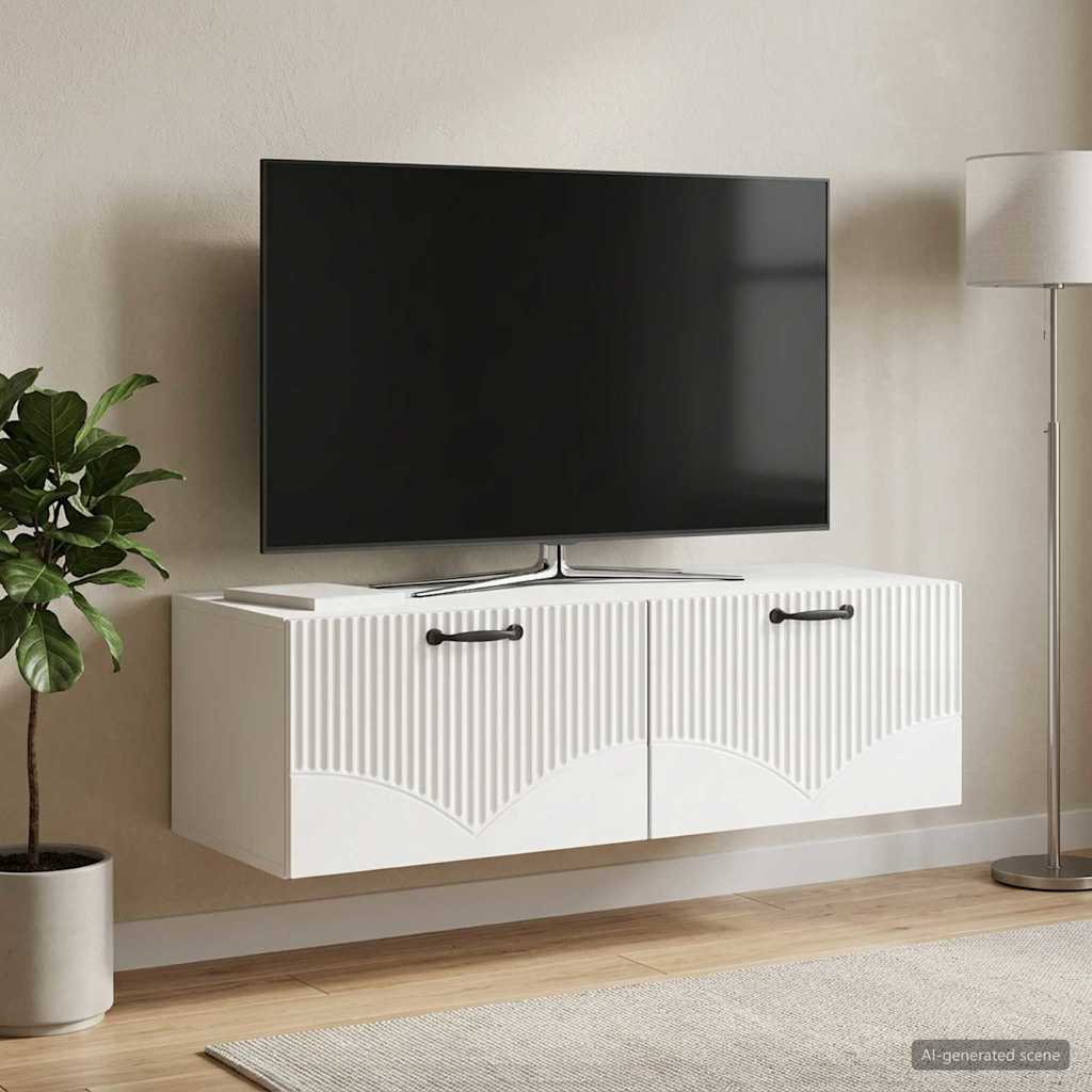Mobile Porta TV da Muro Bianco Lucido 98 x 41 x 30 cm