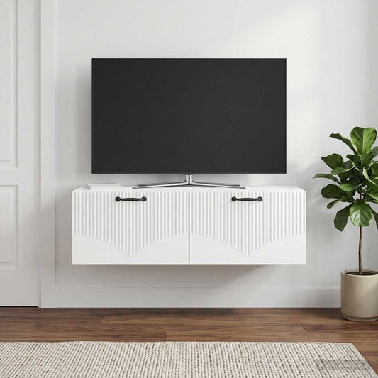 Mobile Porta TV da Muro Bianco Lucido 98 x 41 x 30 cm - homemem39