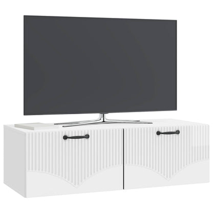 Mobile Porta TV da Muro Bianco Lucido 98 x 41 x 30 cm