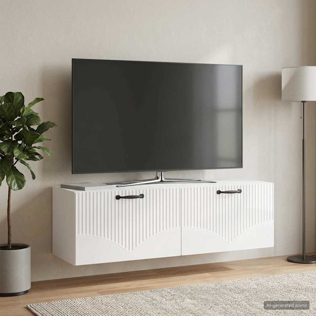 Mobile Porta TV da Muro Bianco Lucido 98 x 31 x 30 cm