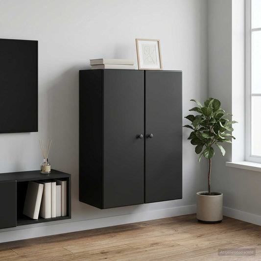 Mobiletto a muro Nero 66 x 34,5 x 90 cm Legno ingegnerizzato | homemem39