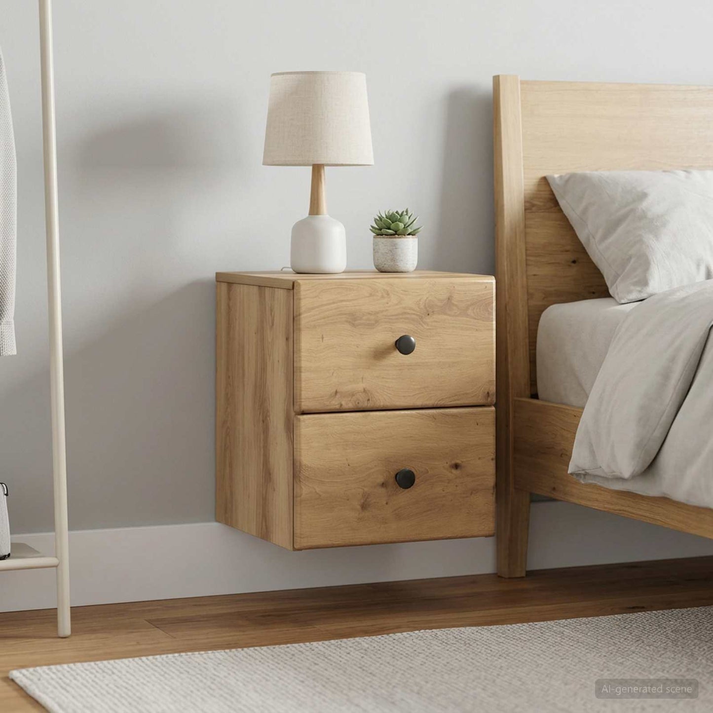 Mobiletto da notte a muro 2 pz Rovere Artigianale
