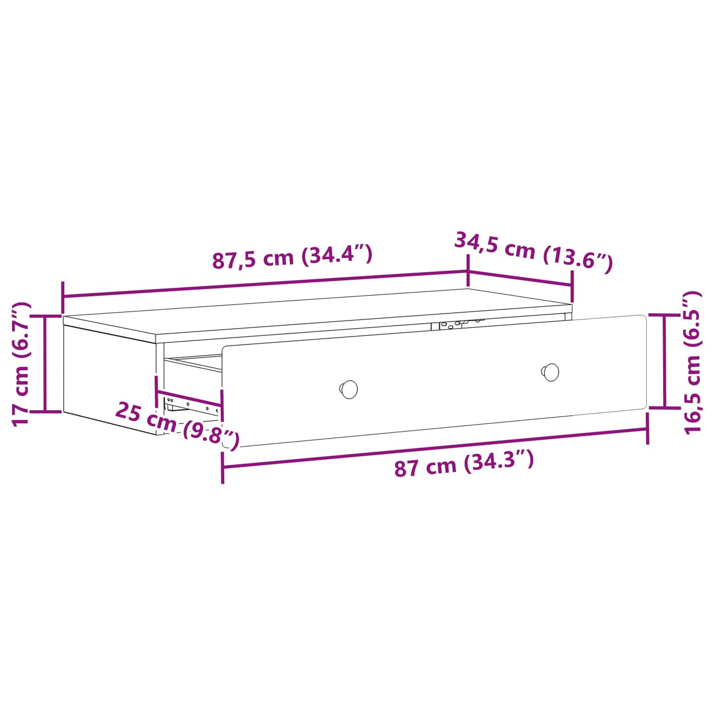 Tavolino da Parete Laterale Bianco Lucido 87,5 x 34,5 x 17 cm | homemem39