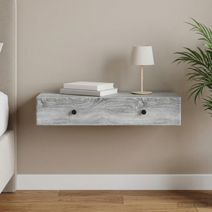 Tavolino da Parete Laterale Grigio Sonoma 87,5 x 34,5 x 17 cm