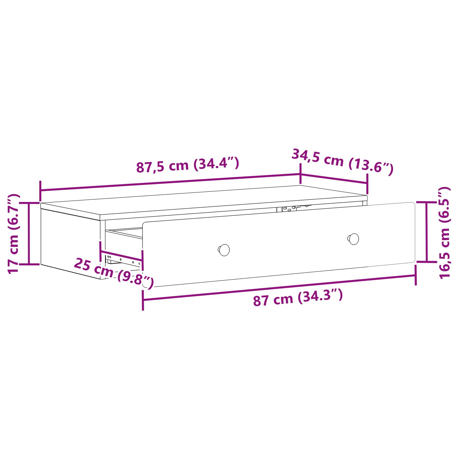 Tavolino da Parete Laterale Grigio Sonoma 87,5 x 34,5 x 17 cm | homemem39