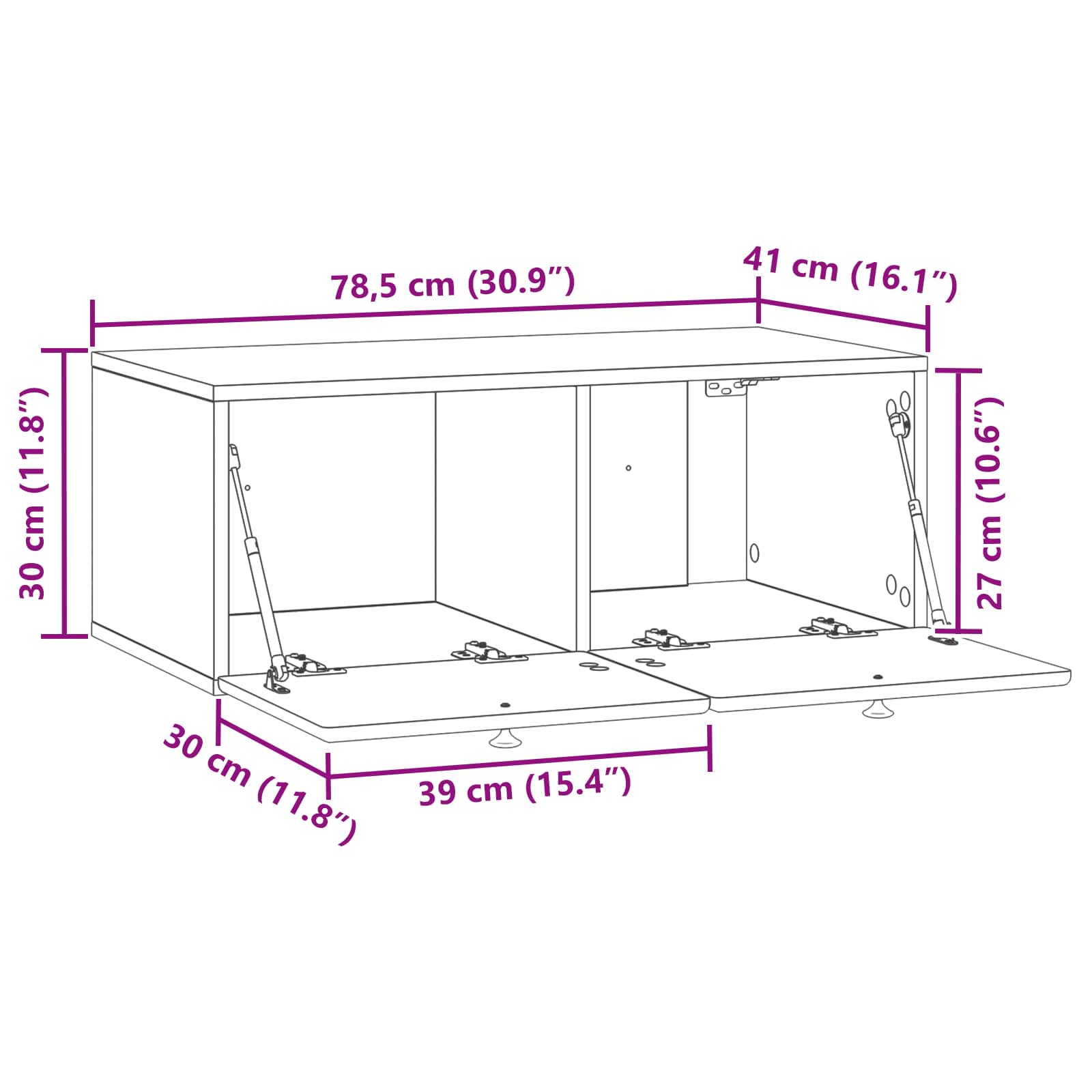 Mobile Porta TV da Muro Bianco Lucido 78,5 x 41 x 30 cm | homemem39