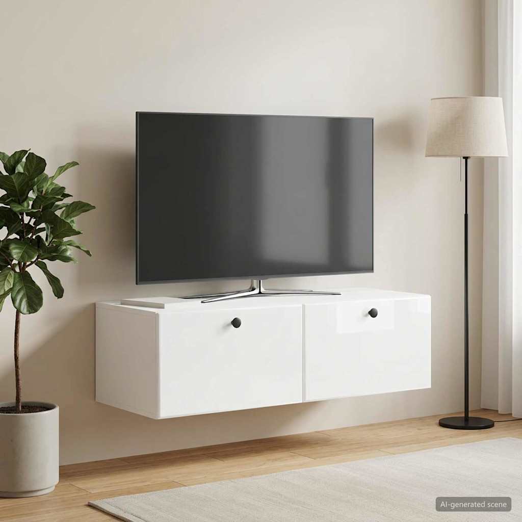 Mobile Porta TV da Muro 98 x 41 x 30 cm Bianco Lucido