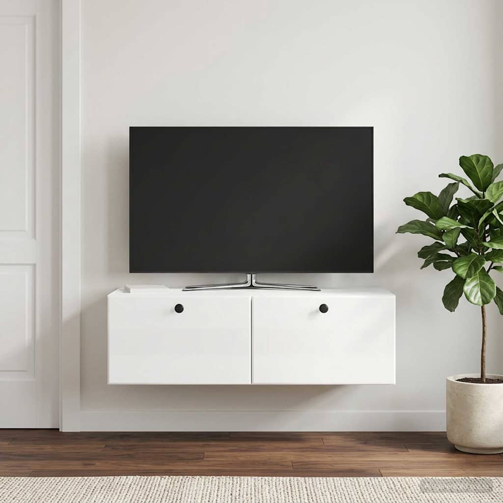 Mobile Porta TV da Muro 98 x 41 x 30 cm Bianco Lucido