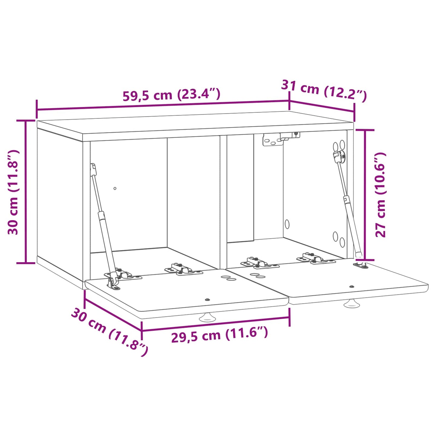 Mobile Porta TV da Muro Nero 59,5 x 31 x 30 cm | homemem39