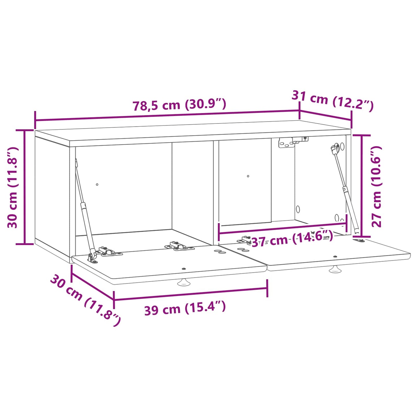 Mobile Porta TV da Muro Grigio Cemento 78,5 x 31 x 30 cm | homemem39