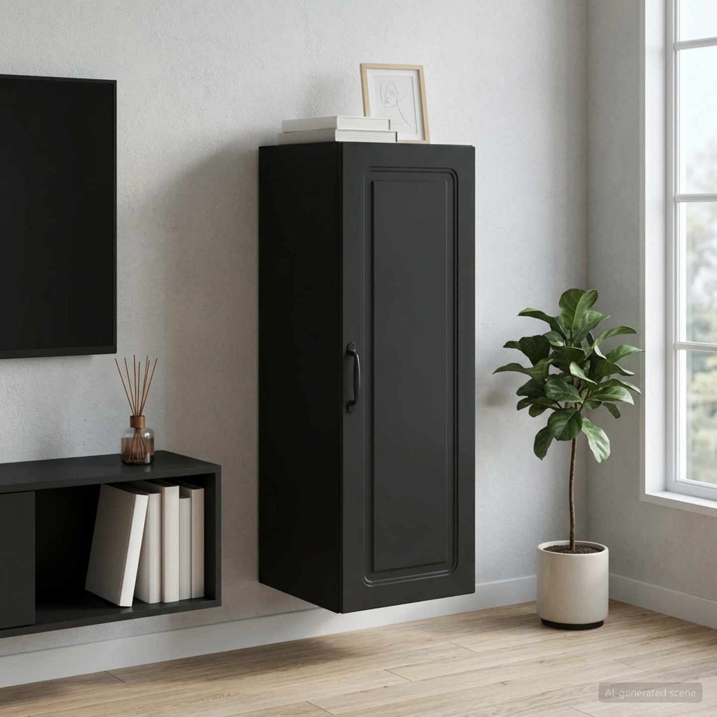 Mobiletto a muro Nero 33 x 34,5 x 90 cm Legno ingegnerizzato | homemem39