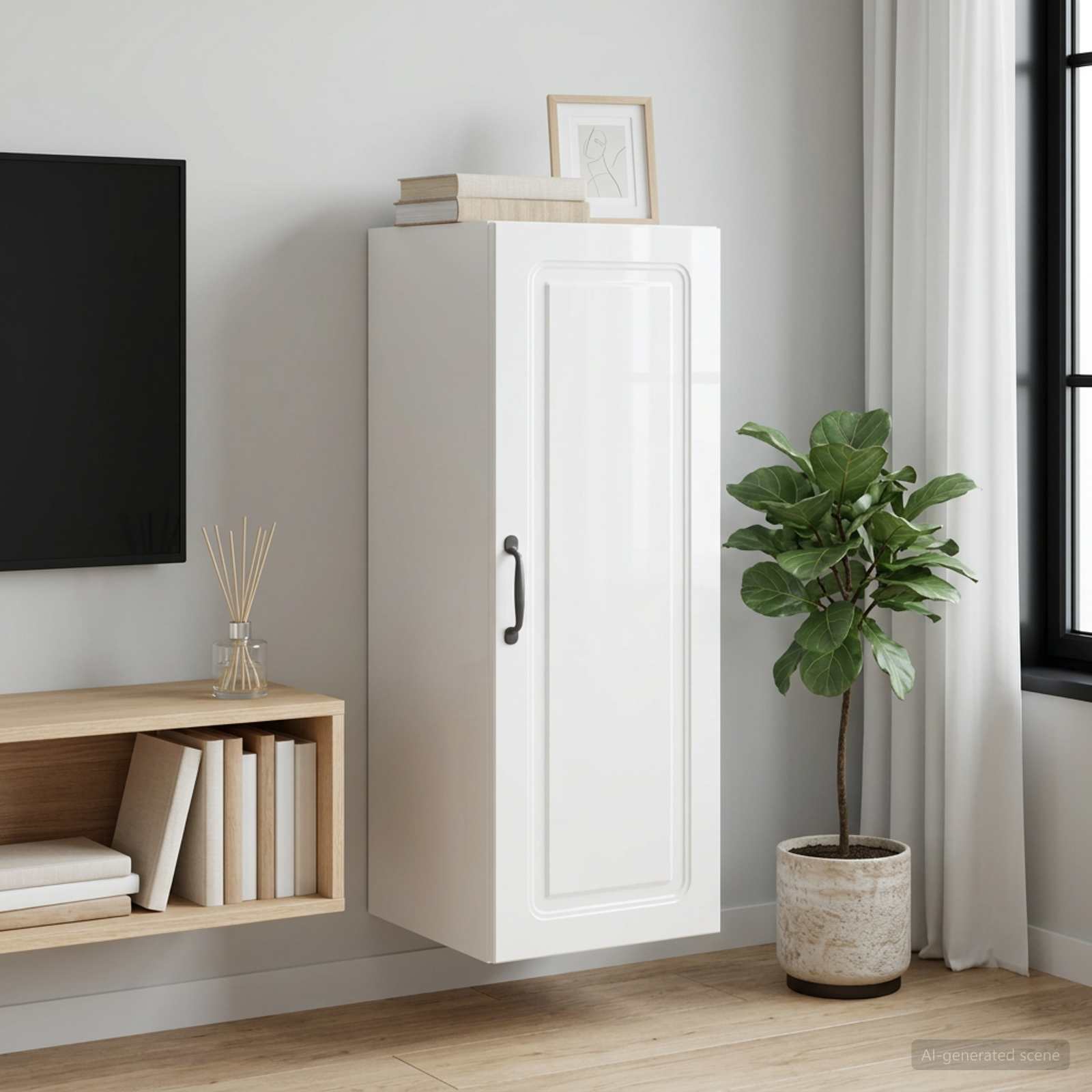 Mobiletto a muro Bianco Lucido 33 x 34,5 x 90 cm | homemem39