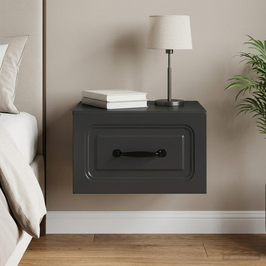 Mobiletto da notte a muro con cassetto Nero 34,5 x 33 x 20 cm