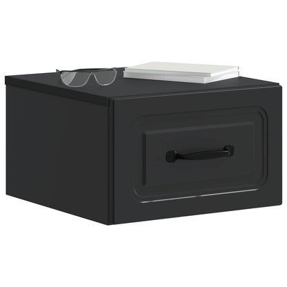 Mobiletto da notte a muro con cassetto Nero 34,5 x 33 x 20 cm