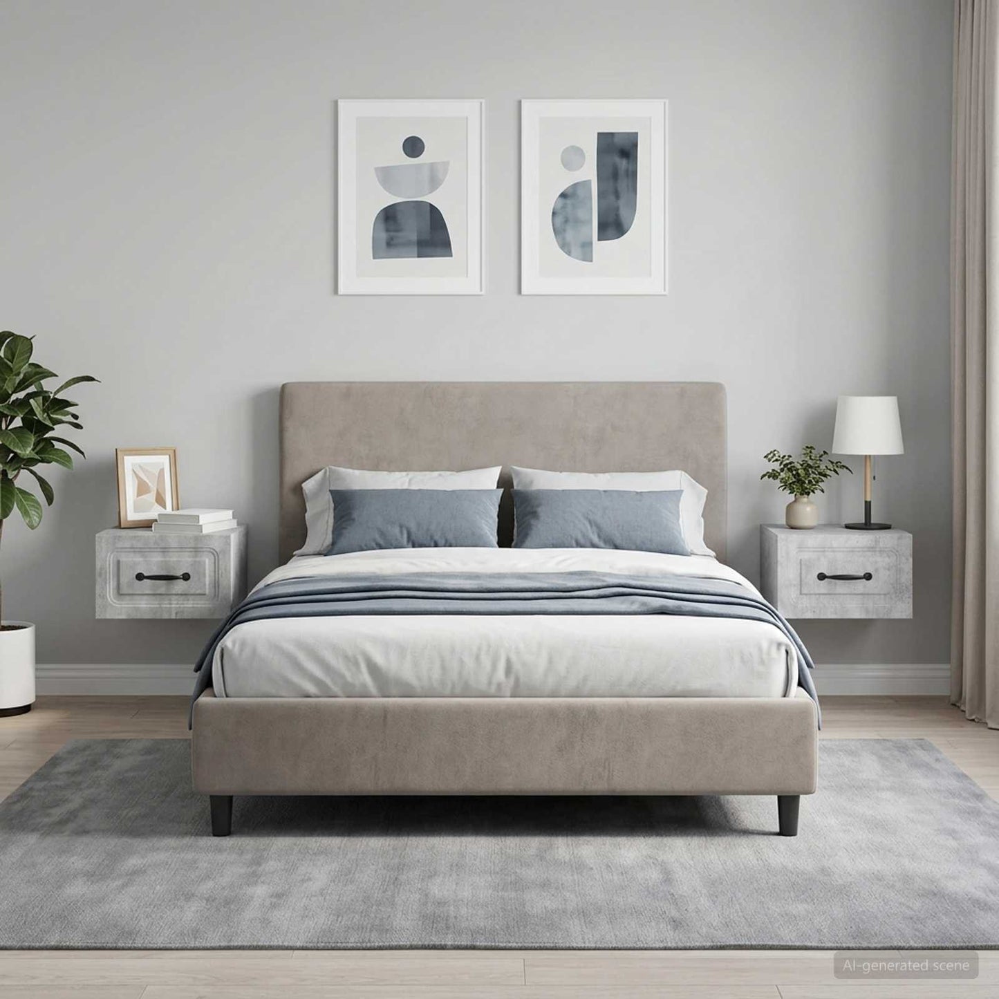 Mobiletto da notte a muro con cassetto 2 pcs Grigio Cemento