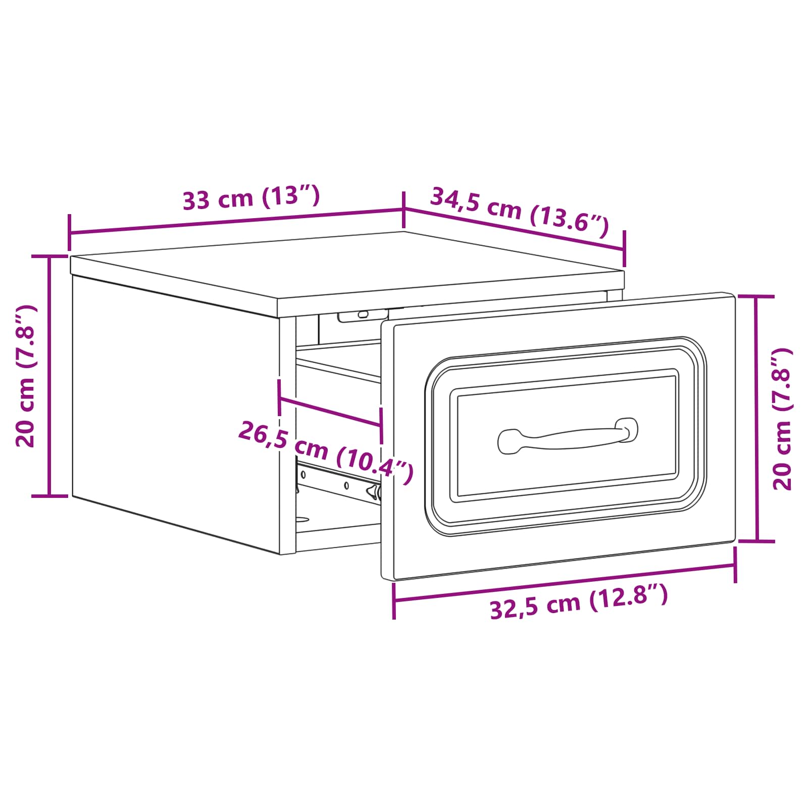 Mobiletto da notte a muro Rovere Fumo 34,5 x 33 x 20 cm | homemem39