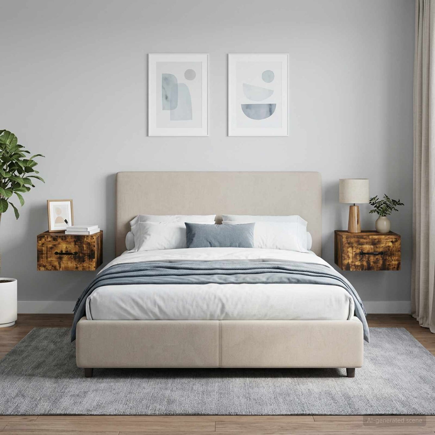 Mobiletto da notte a muro 2 pcs Rovere Fumo 34,5 x 33 x 20 cm