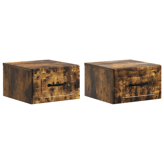 Mobiletto da notte a muro 2 pcs Rovere Fumo 34,5 x 33 x 20 cm | homemem39