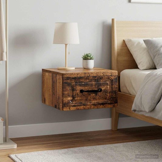 Mobiletto da notte a muro 2 pz Legno antico 34,5 x 33 x 20 cm