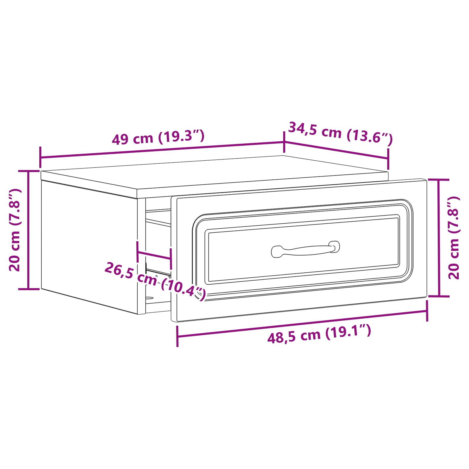 Mobiletto da notte a muro 2 pcs Nero 49 x 34,5 x 20 cm | homemem39