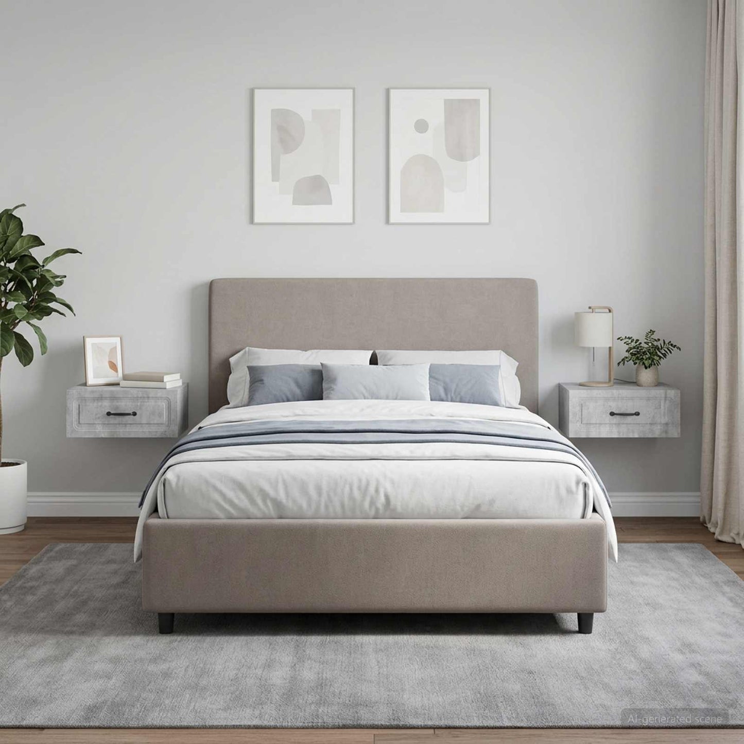 Mobiletto da notte a muro con cassetto 2 pcs Grigio Cemento