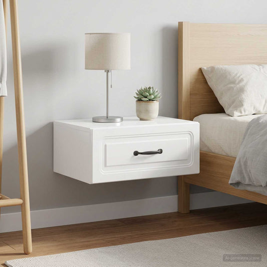 Mobiletto da notte a muro 2 pz Bianco Lucido 49 x 34,5 x 20 cm