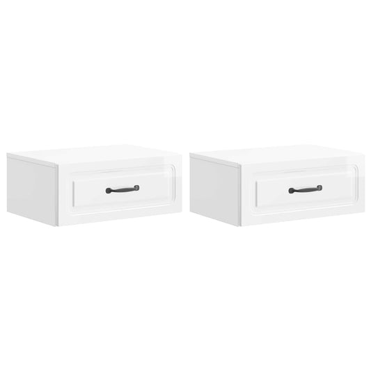 Mobiletto da notte a muro 2 pcs Bianco Lucido 49 x 34,5 x 20 cm
