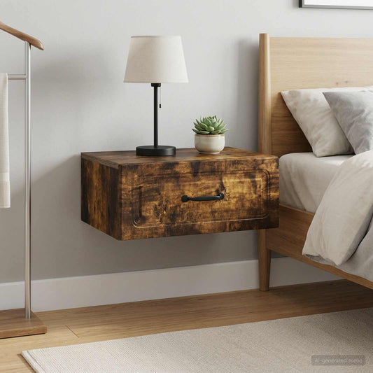 Mobiletto da notte a muro 2 pz Rovere Fumo 49 x 34,5 x 20 cm